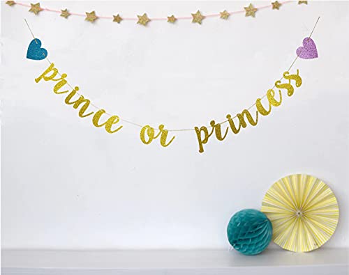 Prince or Princess Banner, Gender Reveal Party Decorations, Glitter Gold Baby Shower Party Sign, Boy or Girl,He or She What Will it Bee Decor