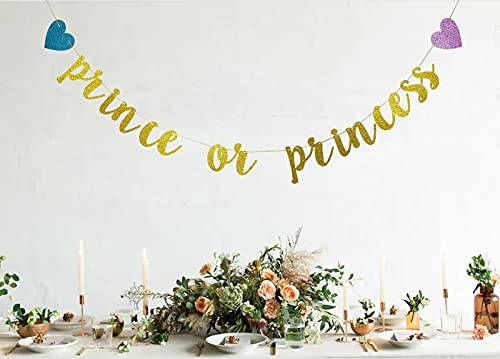 Prince or Princess Banner, Gender Reveal Party Decorations, Glitter Gold Baby Shower Party Sign, Boy or Girl,He or She What Will it Bee Decor