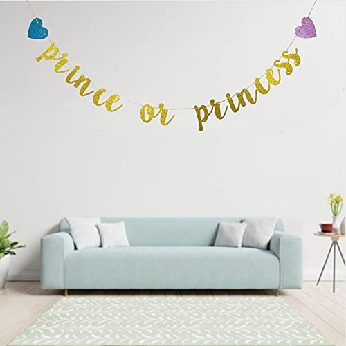 Prince or Princess Banner, Gender Reveal Party Decorations, Glitter Gold Baby Shower Party Sign, Boy or Girl,He or She What Will it Bee Decor