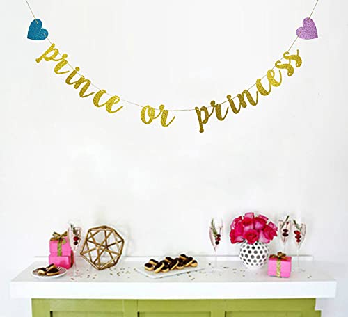 Prince or Princess Banner, Gender Reveal Party Decorations, Glitter Gold Baby Shower Party Sign, Boy or Girl,He or She What Will it Bee Decor