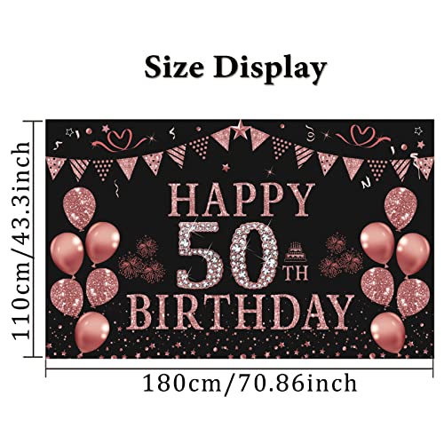 Trgowaul 50th Birthday Decorations Set: Includes Rose Gold Birthday Backdrop Banner 5.9 X 3.6 Fts, Rose Gold Back in 1973 Birthday Poster Acrylic Table Sign with Stand