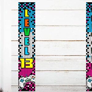 Level 13 Unlocked Happy 13th Birthday Level Up Banner Backdrop Background Photo Booth Props Video Game Game Controller Theme Decor for Door Porch Boys Girls 13th Birthday Party Supplies Decorations