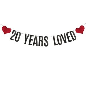 20 years loved banner, pre-strung, black glitter paper garlands for 20th birthday/wedding anniversary party decoratiopns supplies, letters black,abcpartyland