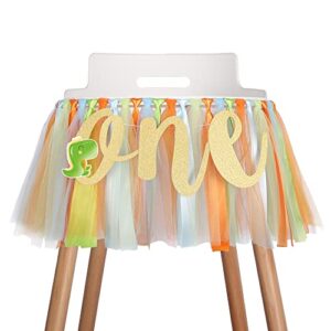 Dinosaur Highchair Banner for Baby - Party Theme Pull Flag, High Chair Fabric Garland, 1st First Birthday Banner, Photo Props, Handmade