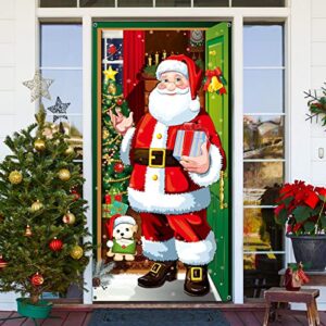 christmas door cover decoration christmas santa claus door cover xmas door hanging banner christmas santa background banner for home front door holiday christmas decoration (bright)