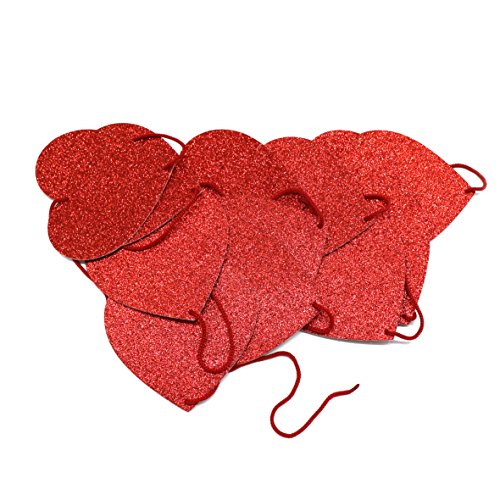 CVHOMEDECO. Glittered Paper Heart Shape String Garland Hanging Décor for Wedding Birthday Party Festival Home Background Decorative, 8.2 feet, Pack of 2 PCS (Red)