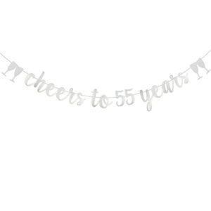 cheers to 55 years banner,pre-strung,silver paper glitter party decorations for 55th wedding anniversary 55 years old 55th birthday party supplies letters silver zhaofeihn