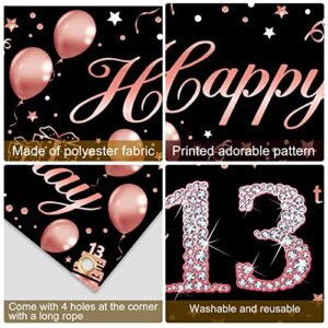 13th Birthday Banner Decorations for Girls, Rose Gold 13 Year Old Birthday Party Supplies, Happy Sweet Thirteen Birthday Sign Decor for Indoor Outdoor