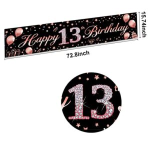 13th Birthday Banner Decorations for Girls, Rose Gold 13 Year Old Birthday Party Supplies, Happy Sweet Thirteen Birthday Sign Decor for Indoor Outdoor