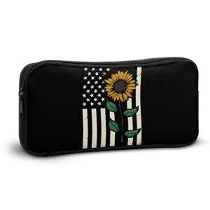 Sunflower with American Flag Pencil Case Pencil Pouch Coin Pouch Cosmetic Bag Office Stationery Organizer
