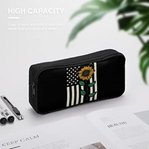 Sunflower with American Flag Pencil Case Pencil Pouch Coin Pouch Cosmetic Bag Office Stationery Organizer