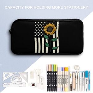 Sunflower with American Flag Pencil Case Pencil Pouch Coin Pouch Cosmetic Bag Office Stationery Organizer