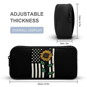 Sunflower with American Flag Pencil Case Pencil Pouch Coin Pouch Cosmetic Bag Office Stationery Organizer