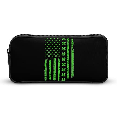 St. Patrick's Day Irish American USA Flag Pencil Case Pencil Pouch Coin Pouch Cosmetic Bag Office Stationery Organizer