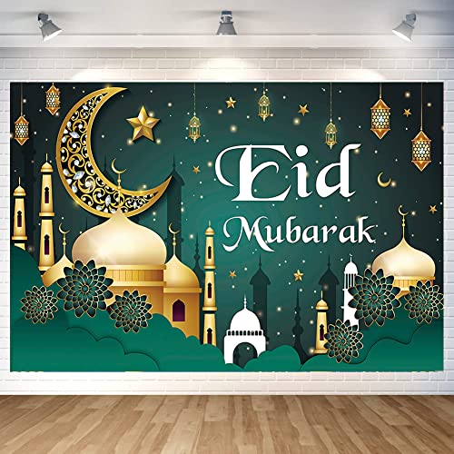 Ramadan Backdrop Decorations Eid Mubarak Banner Ramadan Photo Background for Home Indoor Outdoor Ramadan Party Decorations Supplies 70.8 x 47.2 Inch (Green)