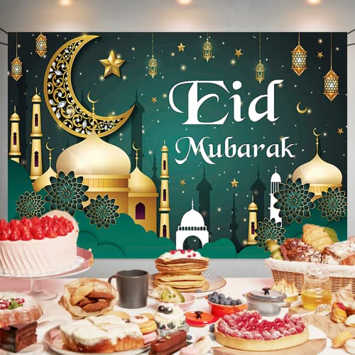 Ramadan Backdrop Decorations Eid Mubarak Banner Ramadan Photo Background for Home Indoor Outdoor Ramadan Party Decorations Supplies 70.8 x 47.2 Inch (Green)