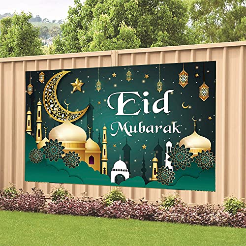 Ramadan Backdrop Decorations Eid Mubarak Banner Ramadan Photo Background for Home Indoor Outdoor Ramadan Party Decorations Supplies 70.8 x 47.2 Inch (Green)