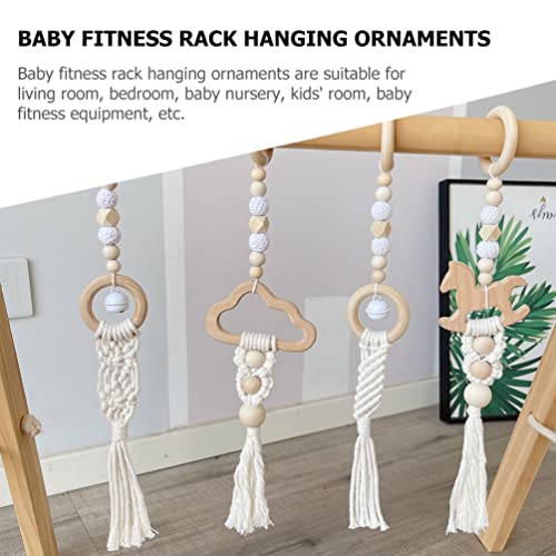 Beavorty 4Pcs Baby Wooden Gym Teething Rings with Tassels Macrame Fitness Woven Crib Hanging Rattles Pendants Toys Crib Hanging Ornaments