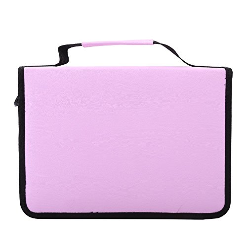 Yosoo 150 Slots PU Leather Fabric Pencil Case Large Capacity Zippered Pen Bag Pouch with Handle Strap Multi-Layer Art Pencils Storage Organizer Stationary Case, Pink