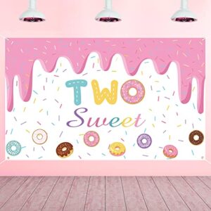 crenics two sweet birthday party decorations, two sweet donut birthday backdrop banner, donut theme birthday party supplies for 2nd birthday decorations girls, 5.9 x 3.6 ft
