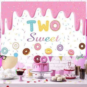 Crenics Two Sweet Birthday Party Decorations, Two Sweet Donut Birthday Backdrop Banner, Donut Theme Birthday Party Supplies for 2nd Birthday Decorations Girls, 5.9 x 3.6 Ft