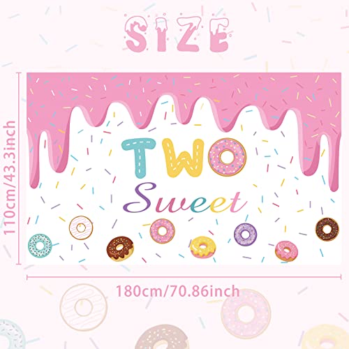 Crenics Two Sweet Birthday Party Decorations, Two Sweet Donut Birthday Backdrop Banner, Donut Theme Birthday Party Supplies for 2nd Birthday Decorations Girls, 5.9 x 3.6 Ft