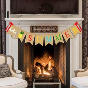 JOZON Hello Summer Burlap Banner Jute Summer Bunting Banner Garland Pineapple Summer Decorations for Holiday Party Mantel Fireplace Wall Hawaiian Party Supplies Decors