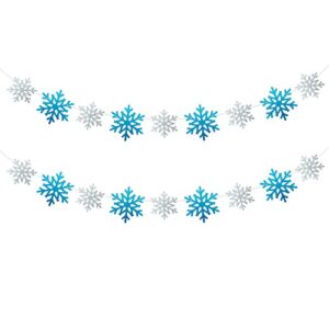 saktopdeco blue silver glitter snowflake banner winter snowflake garland hanging christmas party decorations pack of 2