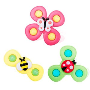 suction toys for baby, 3pc baby bath toys with rotation suction cup for baby dining table/bathing/travelling