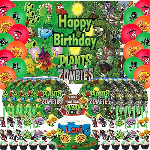 Plants vs. Zombies Party Supplies Birthday Decorations Plates Balloons Banner Cake Toppers Plastic Cutlery Disposable Plastic Knives Forks Set Decorations Decor