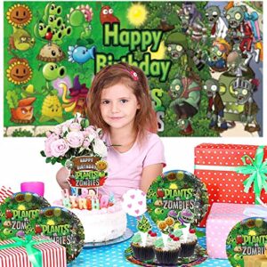 Plants vs. Zombies Party Supplies Birthday Decorations Plates Balloons Banner Cake Toppers Plastic Cutlery Disposable Plastic Knives Forks Set Decorations Decor