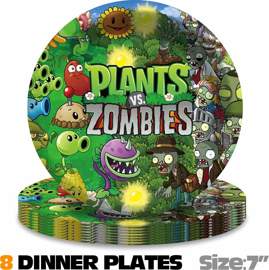 Plants vs. Zombies Party Supplies Birthday Decorations Plates Balloons Banner Cake Toppers Plastic Cutlery Disposable Plastic Knives Forks Set Decorations Decor