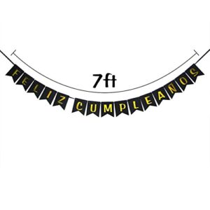 INNORU Feliz Cumpleaños Banner - Happy Birthday Banner Black and Gold Birthday Party Decoration Supplies