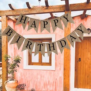 Happy Birthday Burlap Banner Rustic Bunting Garland Swallowtail Flags for Birthday Party Decorations by Ucity (Black)