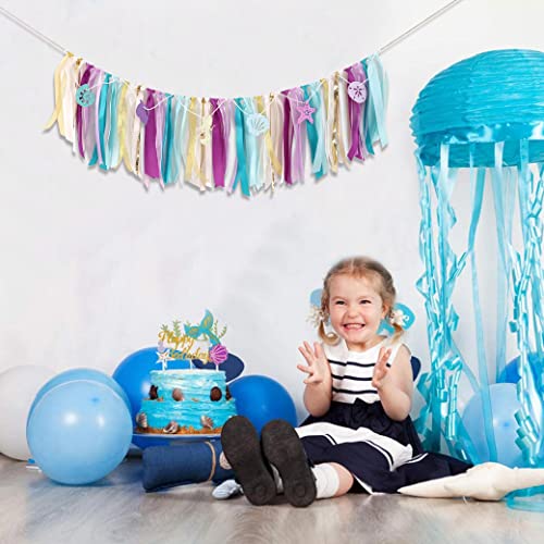 Mermaid High Chair Banner - Mermaid Birthday Decorations, Under the Sea Party Background, Mermaid Banner for 1st Birthday, Mermaid Party Supplies, Smash Cake Props (mermaid banner)