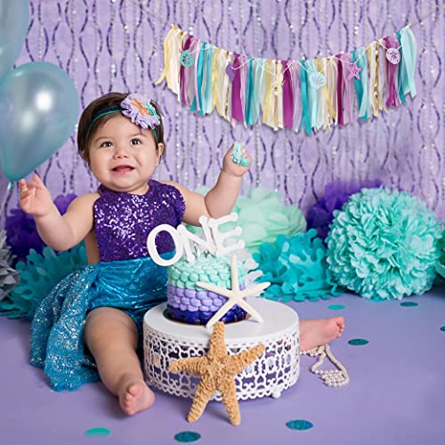 Mermaid High Chair Banner - Mermaid Birthday Decorations, Under the Sea Party Background, Mermaid Banner for 1st Birthday, Mermaid Party Supplies, Smash Cake Props (mermaid banner)