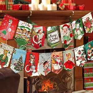 merry christmas banner decoration – vintage christmas traditional bunting christmas banner pull flag for home party fireplace christmas holiday new year party supplies