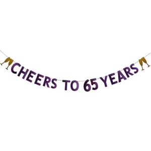 cheers to 65 years banner, pre-strung, purple paper glitter party decorations for 65th wedding anniversary 65 years old 65th birthday party supplies letters purple zhaofeihn