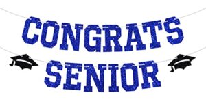 blue glitter congrats senior banner, class of 2023/so proud of you bunting sign, serior degree graduation party decorations supplies