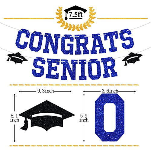 Blue Glitter Congrats Senior Banner, Class of 2023/So Proud of You Bunting Sign, Serior Degree Graduation Party Decorations Supplies