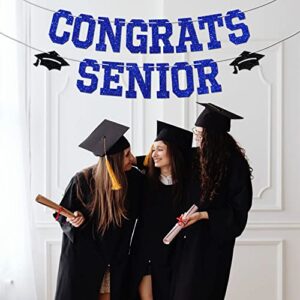 Blue Glitter Congrats Senior Banner, Class of 2023/So Proud of You Bunting Sign, Serior Degree Graduation Party Decorations Supplies