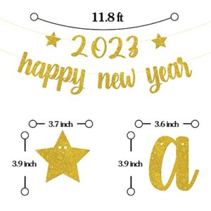 Hello 2023 Happy New Year Banner Gold Glitter Cheers to 2023 Sign, New Year Decoration for Outdoor&Indoor Photo Propsr