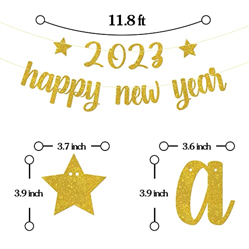 Hello 2023 Happy New Year Banner Gold Glitter Cheers to 2023 Sign, New Year Decoration for Outdoor&Indoor Photo Propsr