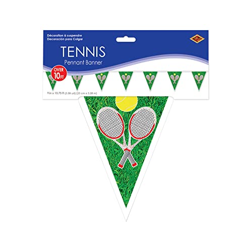 Beistle Plastic Tennis Pennant Banner For Sports Theme Birthday Party Decorations 11" x 7' 4"