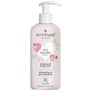 attitude 2-in-1 shampoo and body wash for baby, fragrance-free ewg hypoallergenic plant- and mineral-based ingredients, vegan and cruelty-free, unscented, 16 fl oz