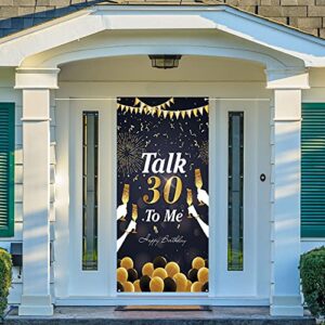 Dill-Dall Happy 30th Birthday Door Cover Banner, Talk 30 to Me Sign, 30th Birthday Backdrop Banner, 30th Birthday Party Decorations (Black & Gold)