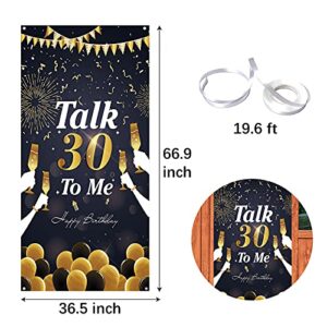 Dill-Dall Happy 30th Birthday Door Cover Banner, Talk 30 to Me Sign, 30th Birthday Backdrop Banner, 30th Birthday Party Decorations (Black & Gold)