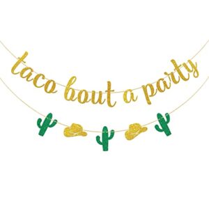 dalaber gold glitter taco bout a party banner – mexican fiesta theme party decoration supplies – bachelorette/bridal shower/wedding/graduation/retirement/birthday party decors banner