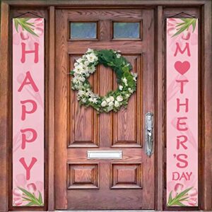 happy mother’s day porch banner welcome porch sign pink heart wall hanging banner best mom ever party front door holiday party decor