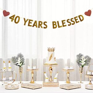 Betteryanzi Gold 40 Years Blessed Banner,Pre-strung,40th Birthday / Wedding Anniversary Party Decorations Supplies,Gold Glitter Paper Garlands Backdrops,Letters Gold 40 YEARS BLESSED